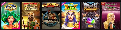 Slot Arena – Top Featured Games in Legiano Casino Slot Arena game selection featuring titles like Wealth of Legends, Big Bass, Gladiator Legends, and Cash of Egypt
