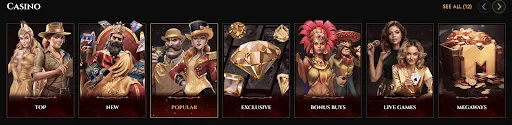 Legiano Casino – Explore 12,000+ Games Across All Categories Game categories in Legiano Casino including Top, New, Popular, Exclusive, Bonus Buys, Live Games, and Megaways